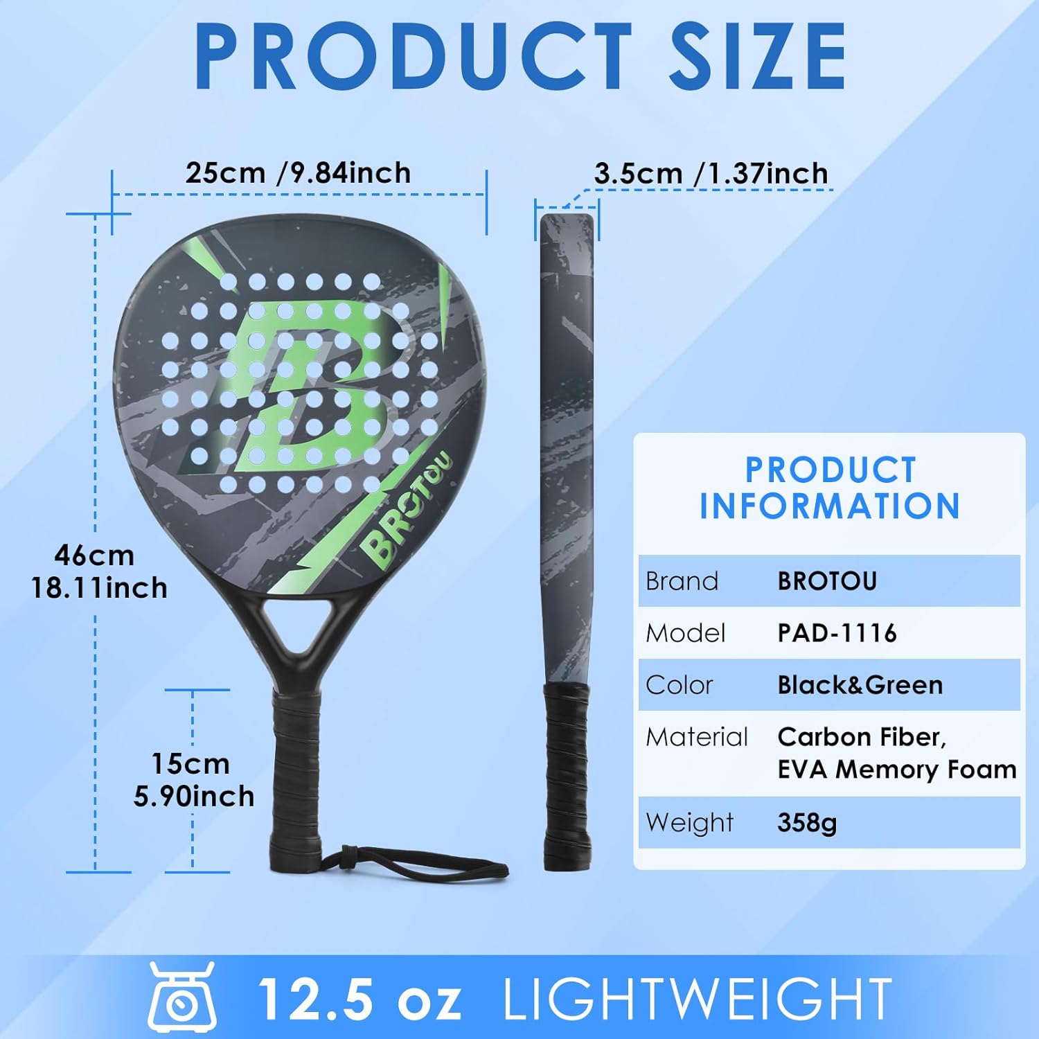 BTO Padel Tennis Racket Carbon Fiber Surface with EVA Memory Foam Core