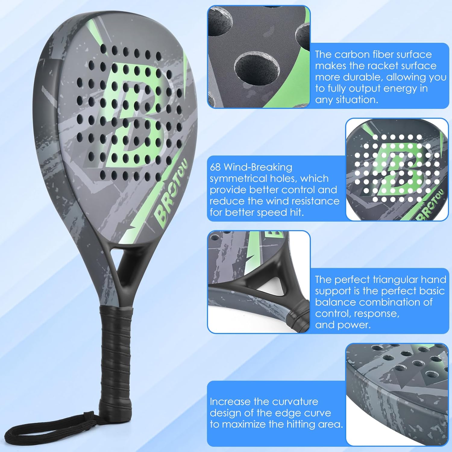 BTO Padel Tennis Racket Carbon Fiber Surface with EVA Memory Foam Core